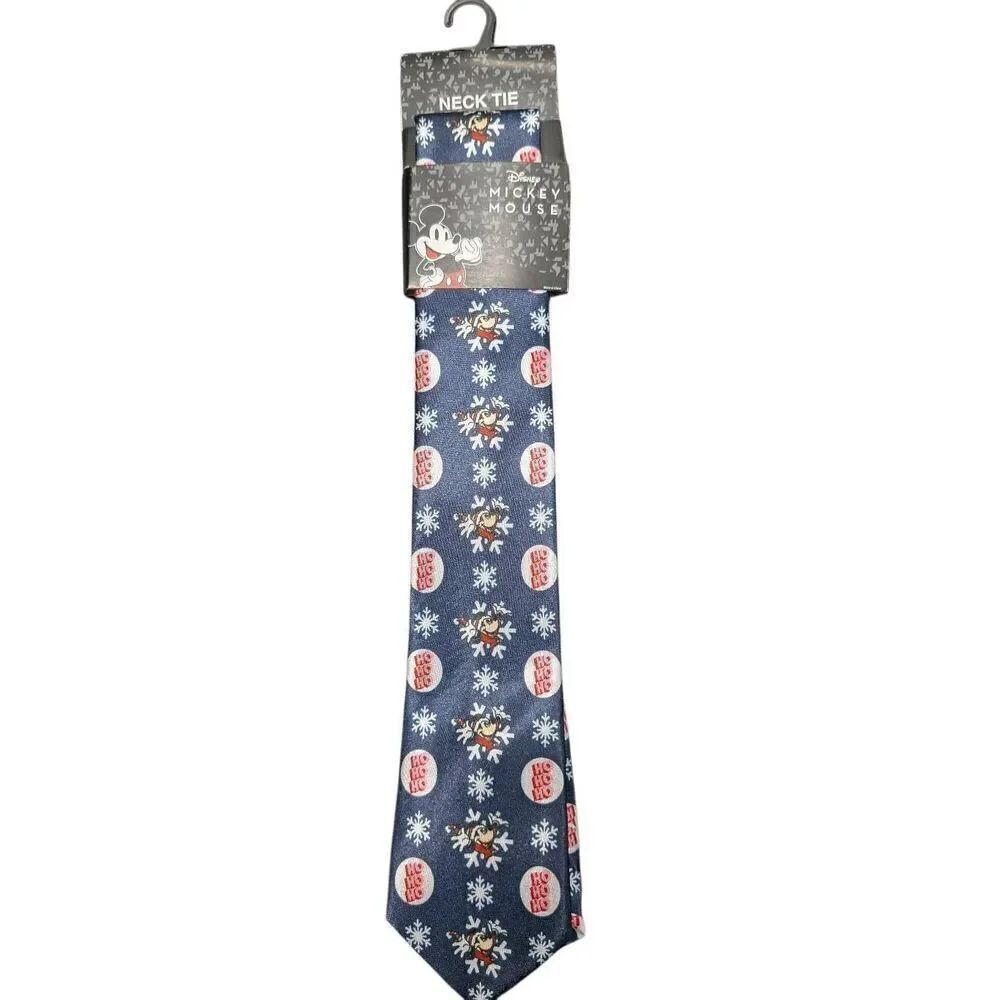 Disney Mickey Mouse Men's Polyester Tie Blue Christmas Ho Ho Ho!